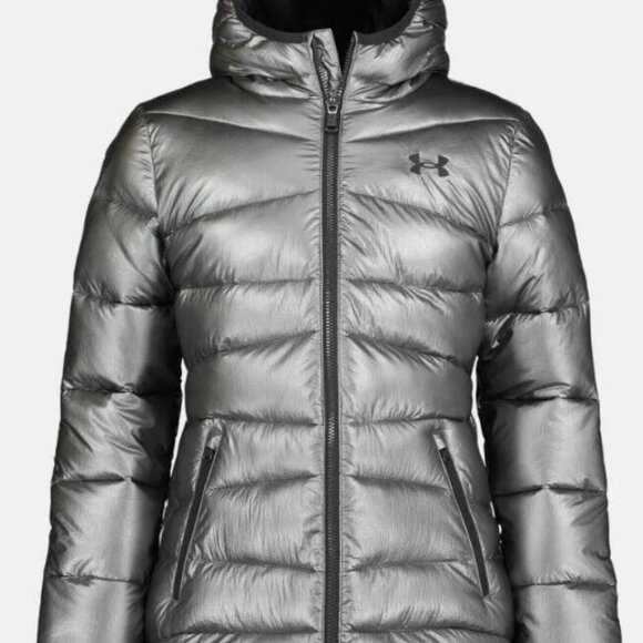 Girls Under Armour Puffer Jacket XL Metallic Pewter UA Prime Water Resistant